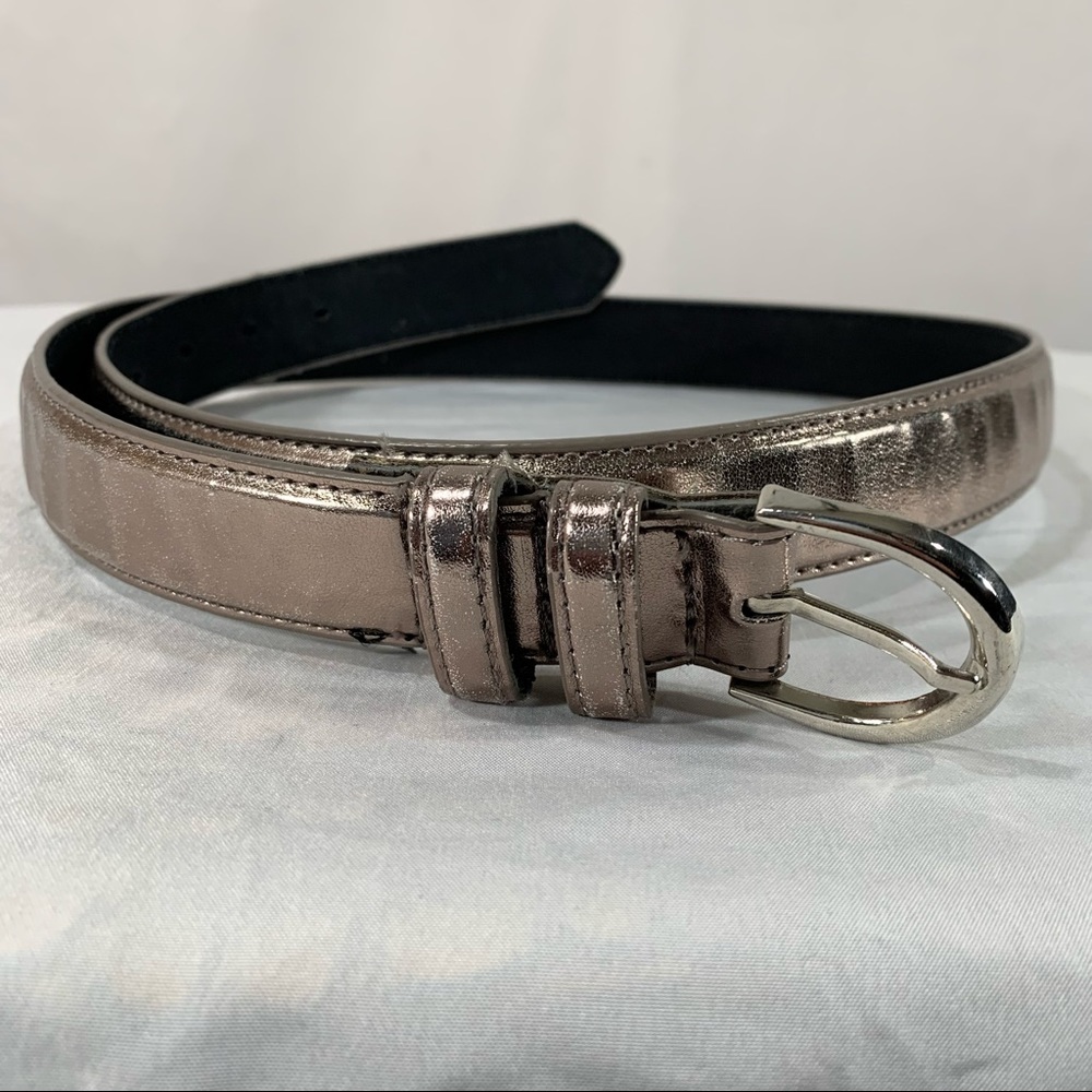 Ruched Metallic Silver/Pewter Leather Belt